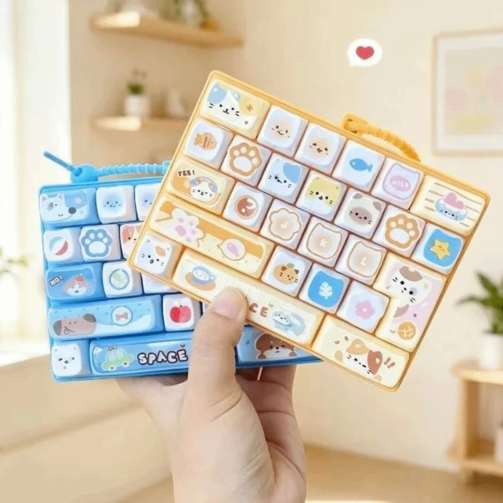 Animals Theme 26 Keys Keyboard Keychain Pressable Keys Clear Key Sounds Mechanical Keyboard Cartoon Plastic