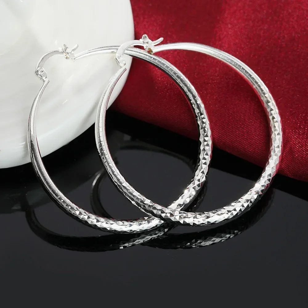 New Fashion 925 Sterling Silver Earrings for Women Street All-match Jewelry 5CM Big Circle Earrings Ear Loop Hanger Gifts