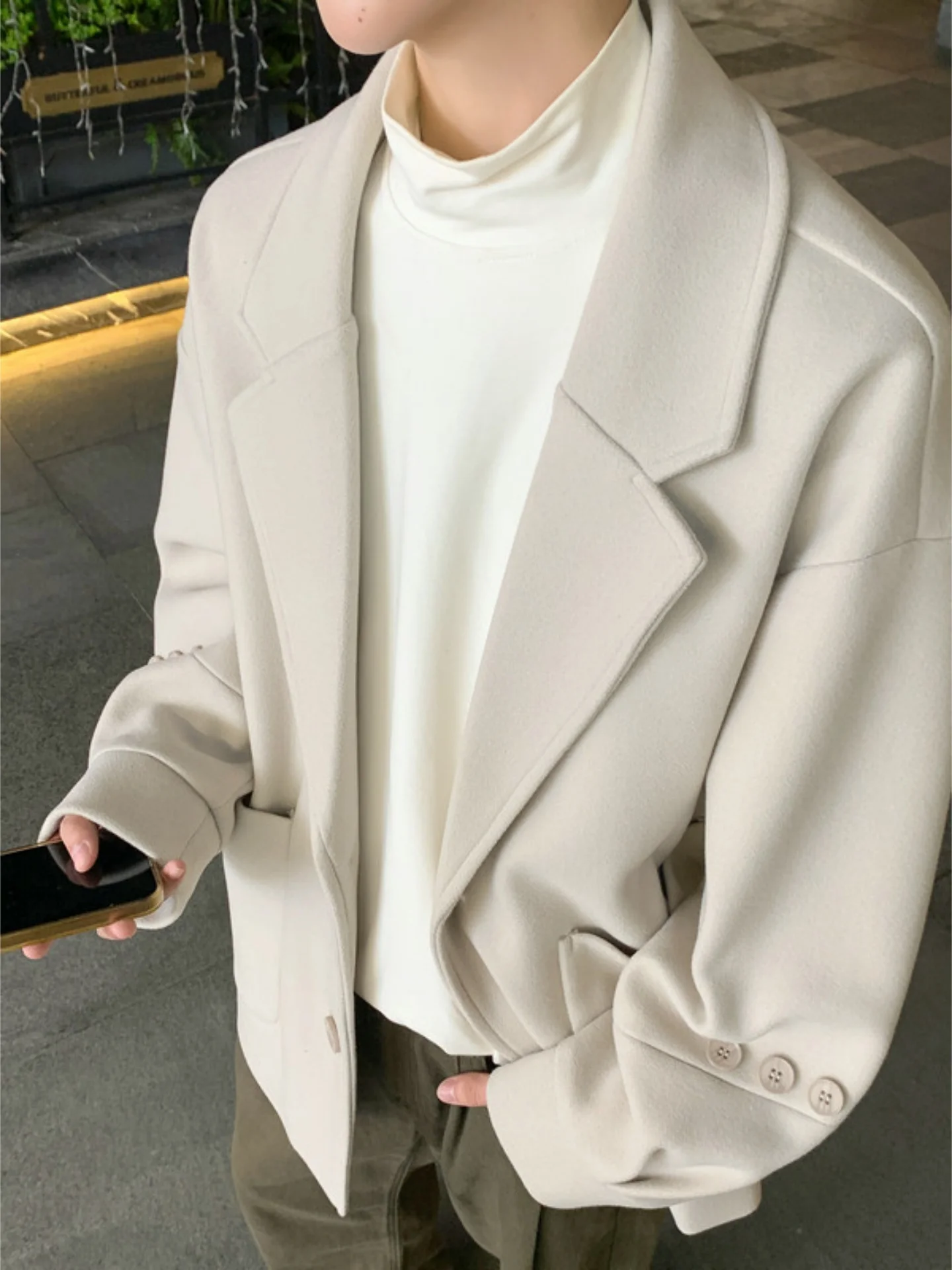 

High-End Men's Woolen Suit Autumn Winter Lightweight Luxury Sle Tweed Jaet Casual Faionable Leisure Western Clothes