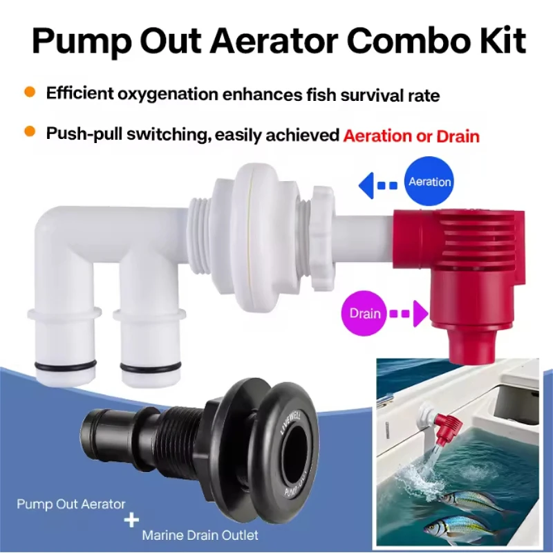 1Set Pump Out Aerator Combo Kit for Boat Livewells Baitwells Marine Recirculating Pumps Water Removal and Oxygenation ABS