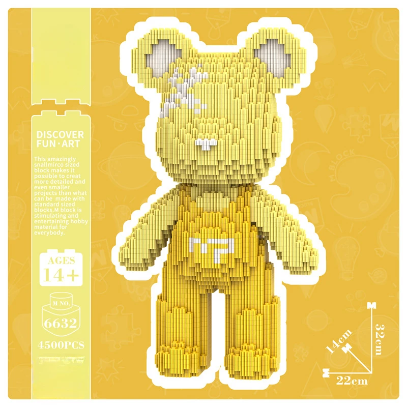 Brilliant Yellow Strap Bear Tiny Particles Building Block Assembly Educational Toys Men and Women Children Brain Gift Ornament