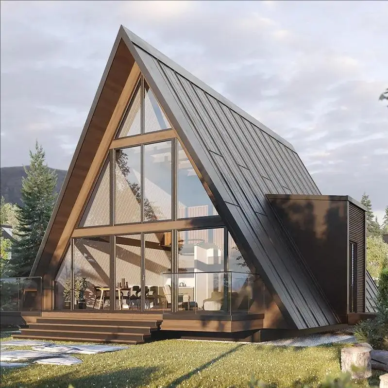 Triangular Container House Mobile Steel Frame Wooden House for Temporary Office Beach Vacation Tourist Houses Factory Price