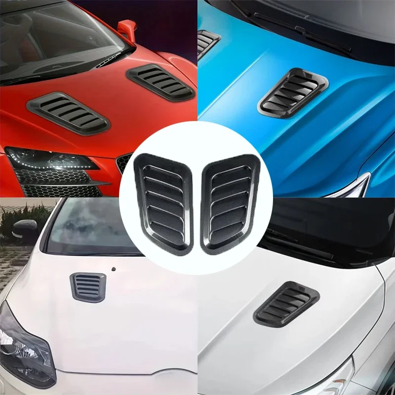 Fausse sortie d'air de voiture, modification de sortie d'air de décoration de capot moteur, entrée d'air en fibre de carbone, autocollant de fausse sortie d'air de capot moteur