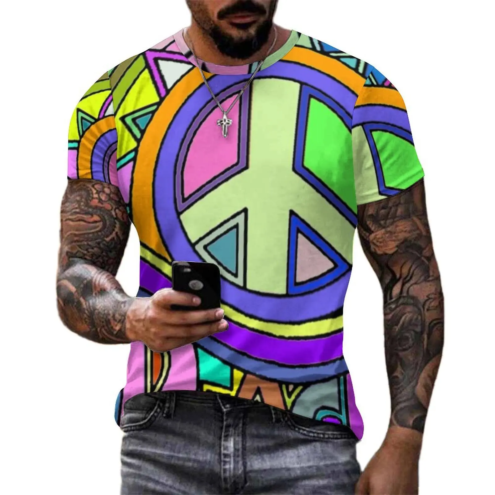 Couple Colorful Peace T Shirt Trippy Hippy Art Popular T Shirts Short-Sleeve Design Tshirt Cheap Beach Kawaii Oversized Clothing