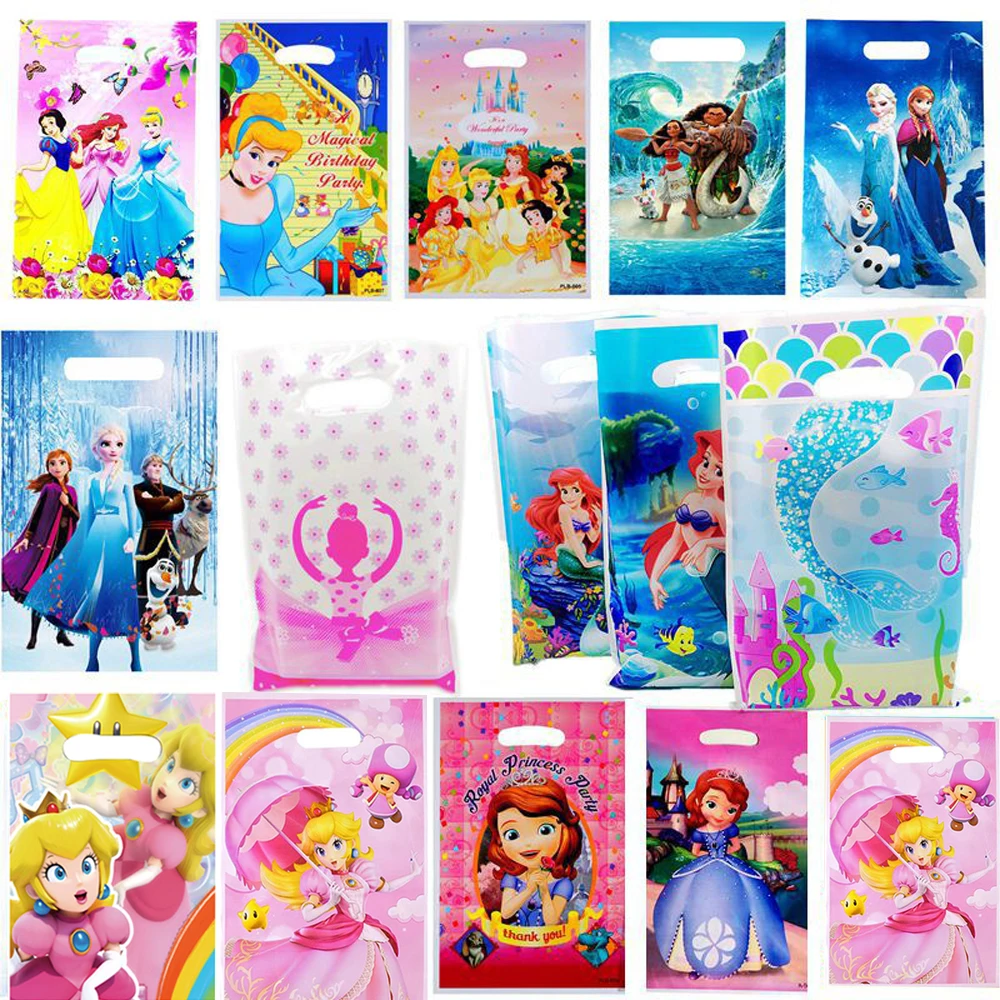 10pcs Disney Princes Party Gift Bags Snow White Sofia Party Candy Bag Loot Bags Girl Kids Birthday Party Favors Supplies Decor