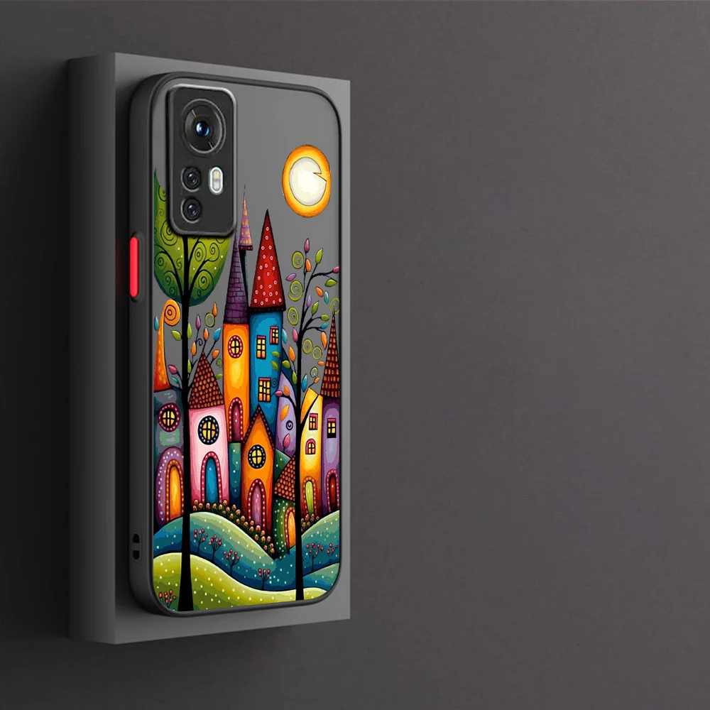 Hand Painted Forest House Illustration Phone Case For Xiaomi Redmi Note 12 11 10 9 9A 9T 9C 8 Pro Plus Matte Transparent Cover