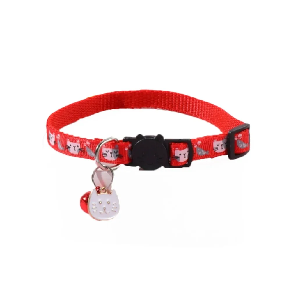Adjustable Pet Cat Collar Quick Release with Cat Face Pendant Bell Anti-choking Puppy Collar Safety Buckle Cat Pattern