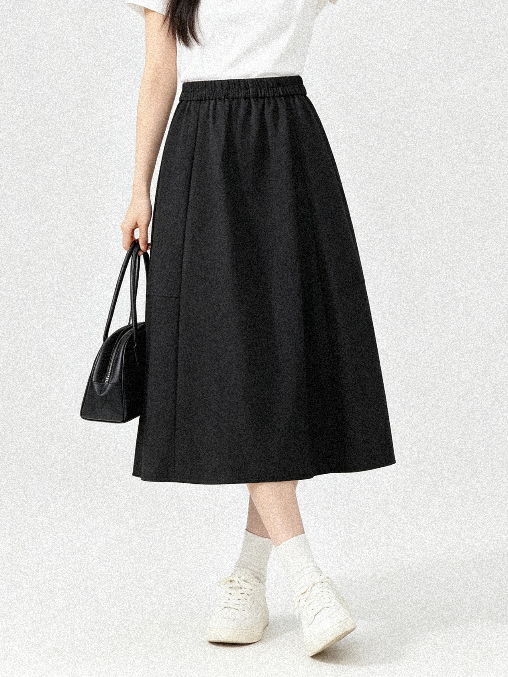 Textured Cotton A-Line Skirt Elastic Waist Autumn Style Artistic Versatile Slimming High Waist Commute Korean Version Breathable