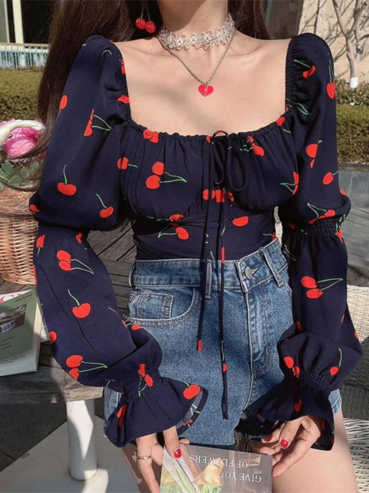 

Cod Original 2025 Square Collar Lantern Sve Dstring Waist Exposure Holiday irt Women's Slim Fit Polyester Fiber