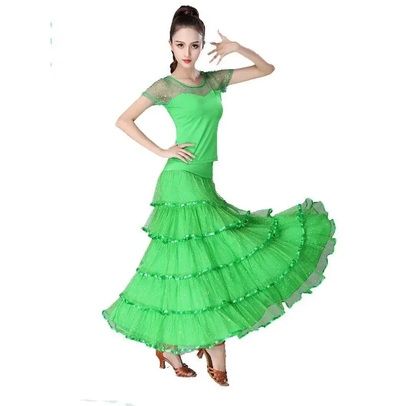 Elegant Ballroom Dance 2 Pieces Top+Skirt Set Competition Costume Women's Modern Standard Set Tango Waltz Performance Costume