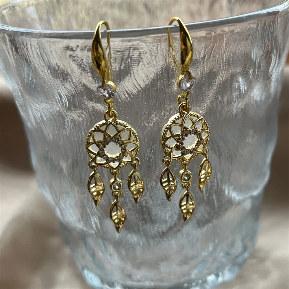 Korean Crystal Earrings Fashion Jewelry Statement Dream Catcher Earrings Retro Hong Kong Style Dangle Earring For Women