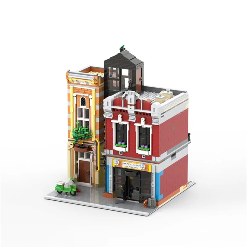 Moc bloco de construção famosa cidade moderna vista rua arquitetura jazz clube boate diy modelo tijolos coletor conjuntos brinquedos presentes