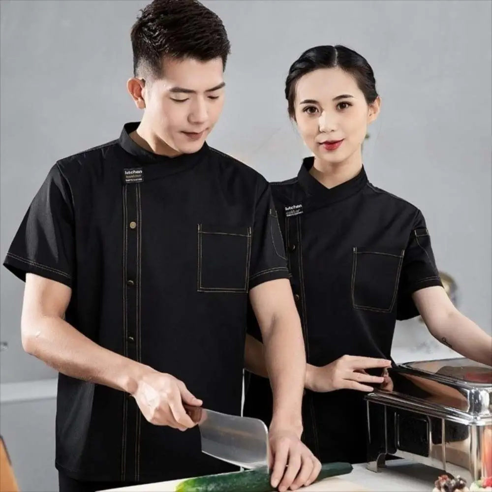 Uniforme de Chef en maille respirante et Durable, vêtements de travail de Chef épais à manches courtes, veste de Chef noire résistante à l'usure pour Restaurant