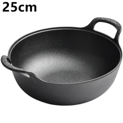 25cm Pre-seasoned Cast Iron Casserole Dish with Loop Handle 3 Qt Saucepan Heavy Soup Pot Dutch Oven Kitchen Utensil Grilling Wok