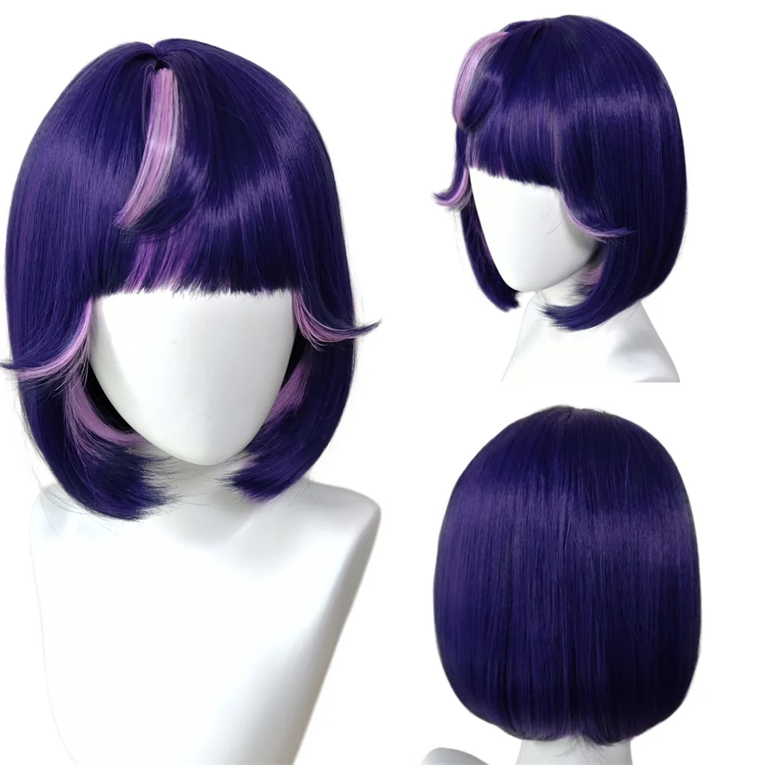 

Cosplay juno wig anime party heat-resistant synthetic wig blue purple BOBO short wig