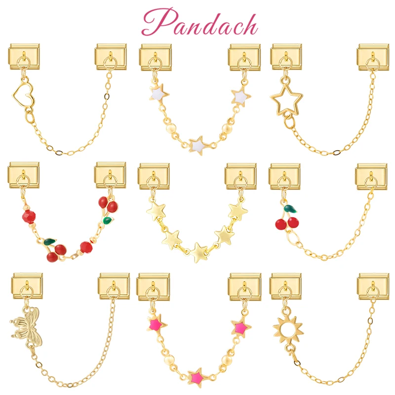 Fashion Women Stainless Steel Heart Star Chain Italian Charms Link Fit 9mm Bracelet Stainless Steel DIY Jewelry
