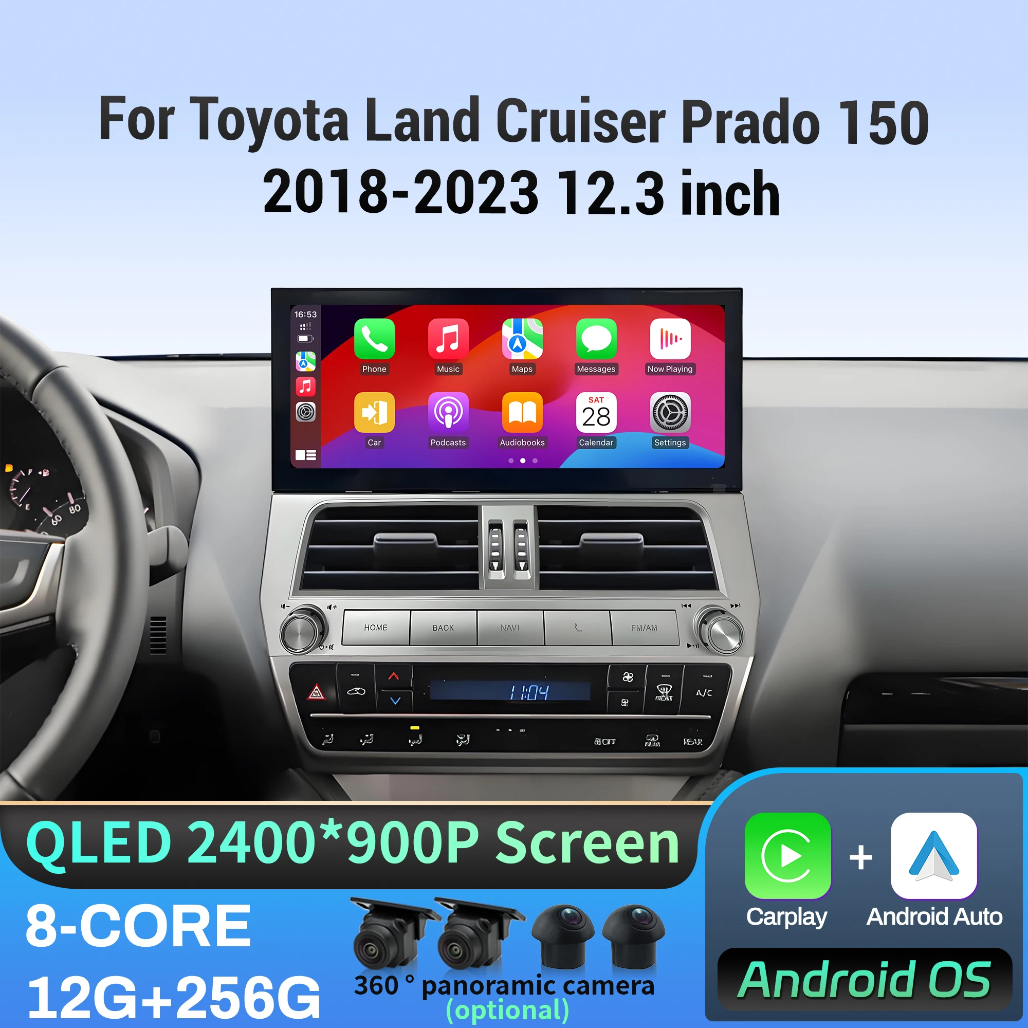 12.3 بوصة راديو السيارة أندرويد 14 لتويوتا لاند كروزر برادو 150 2018-2023 اللاسلكية BT Carplay الوسائط المتعددة شاشة تعمل باللمس #1