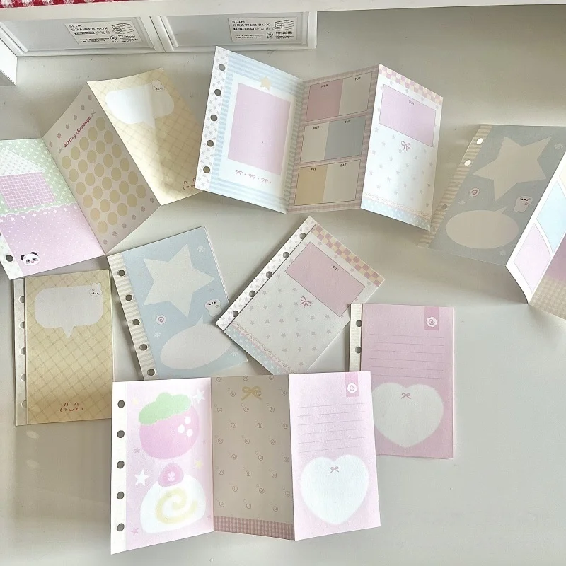 6 Stück rosa M5 dreifach gefaltete Seite, verträumter süßer Stil, lose Blätter, Ersatz-Innenkern-Notizbuch-Trennwand für Planer, Tagebuch – Detail 12