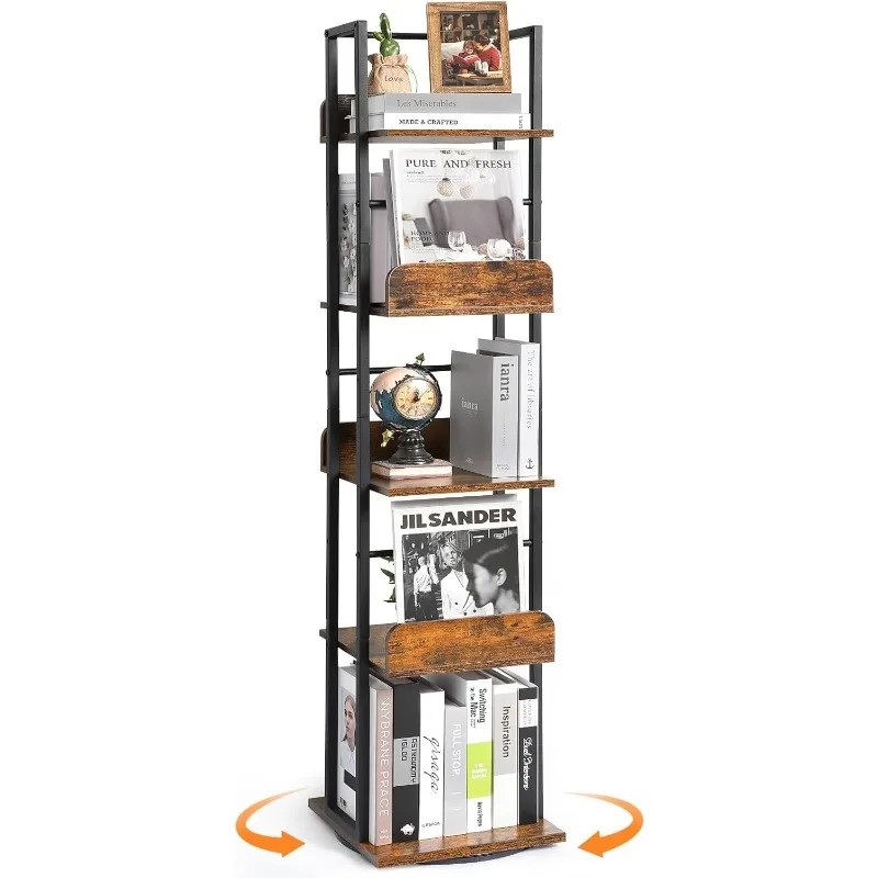 

Rotating Bookshelf, Spinning Bookshelf Tower, 5 Shelf Bookcase, 360 Display Narrow Bookshelf, Tall Industrial Book Shelf