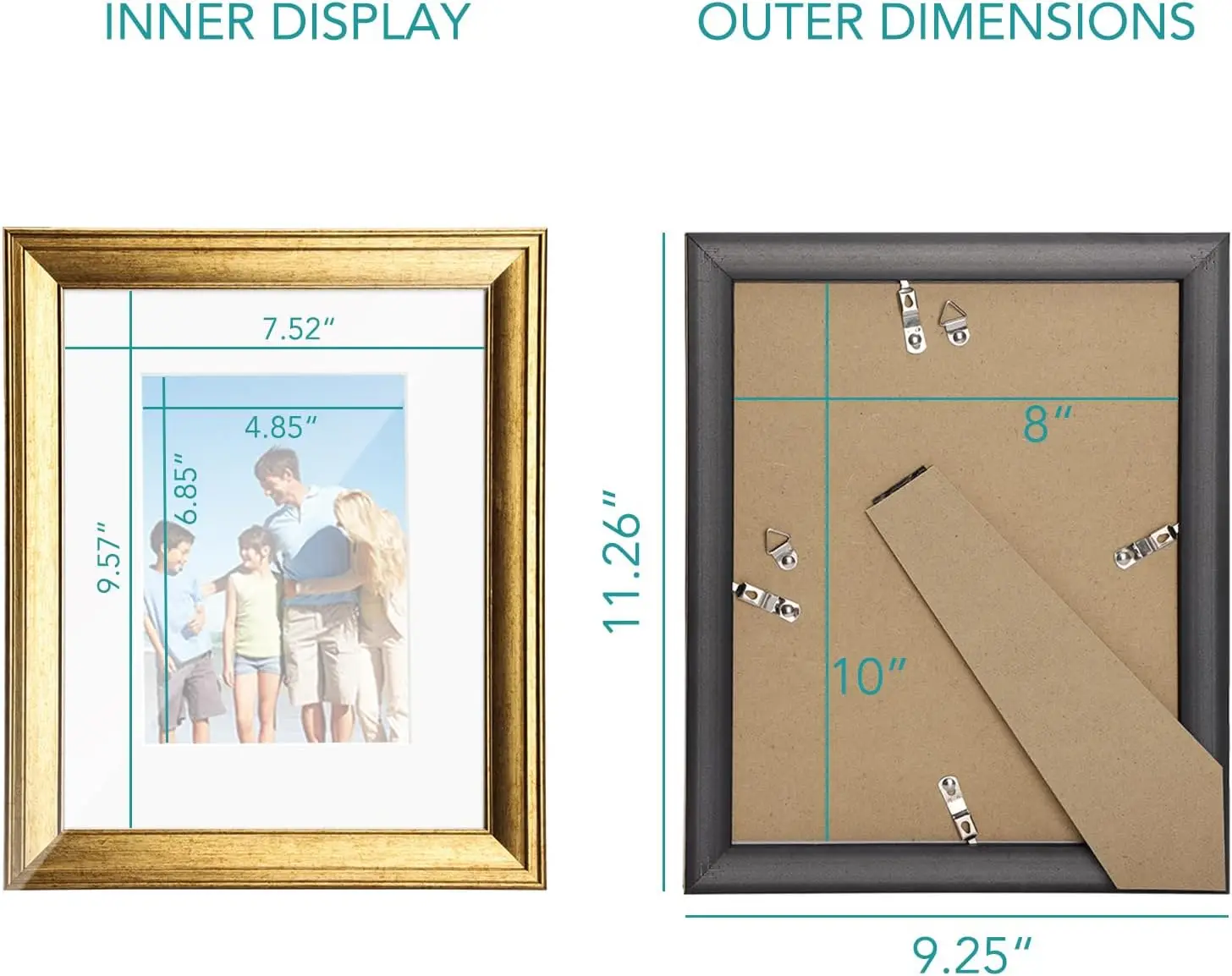 TWING Picture Frame, Gold 8x10 Set of 6, Rustic Style, Lightweight Polystyrene, Tabletop and Wall Mount, Ideal for Mother's Day