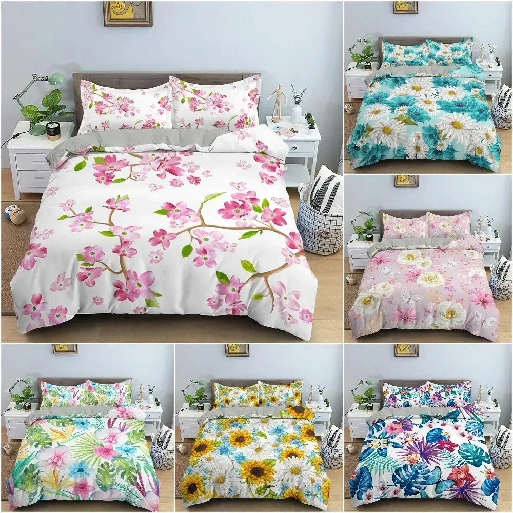 Beautiful Floral Flowers Bedding Set Duvet Cover Sheet Printed Bed Set Pillowcase Bed Full Queen King Size Comforter Bedroom