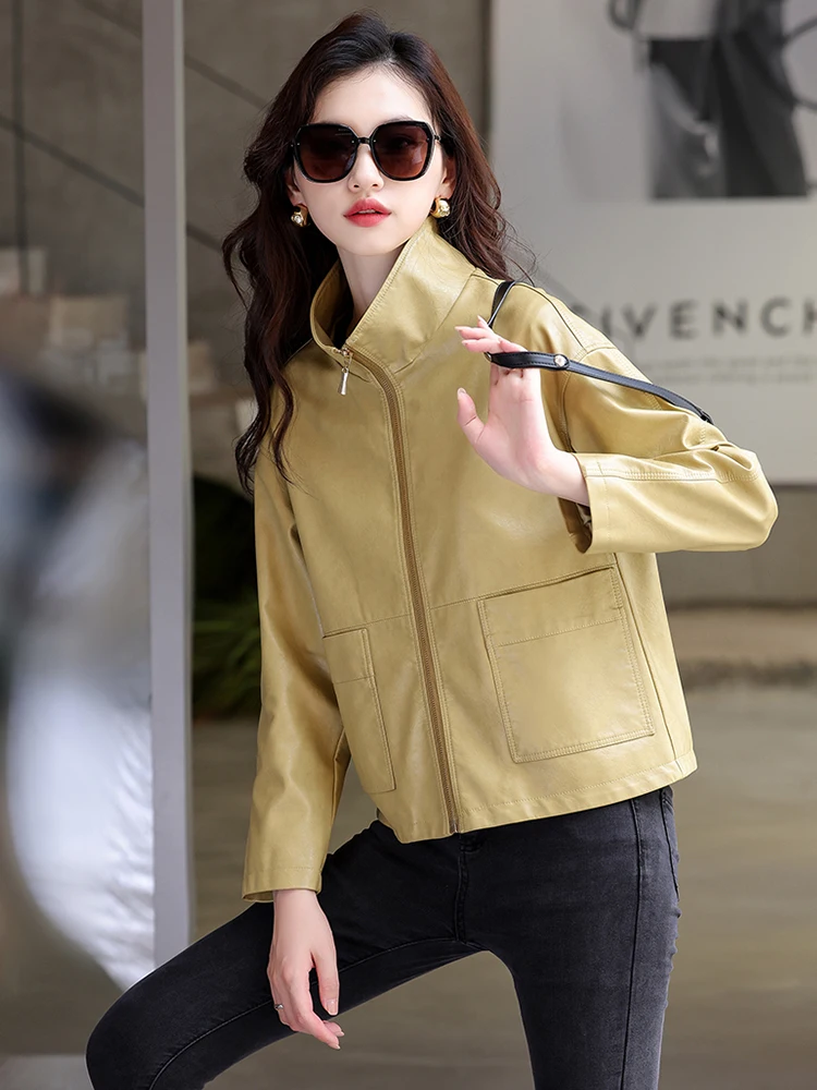   Napa-Lammlederjacke für Damen, Oberbekleidung für Frühling und Herbst, Neue Kollektion, Kleine Größen, Hochwertige Bikerjacke mit Reißverschluss