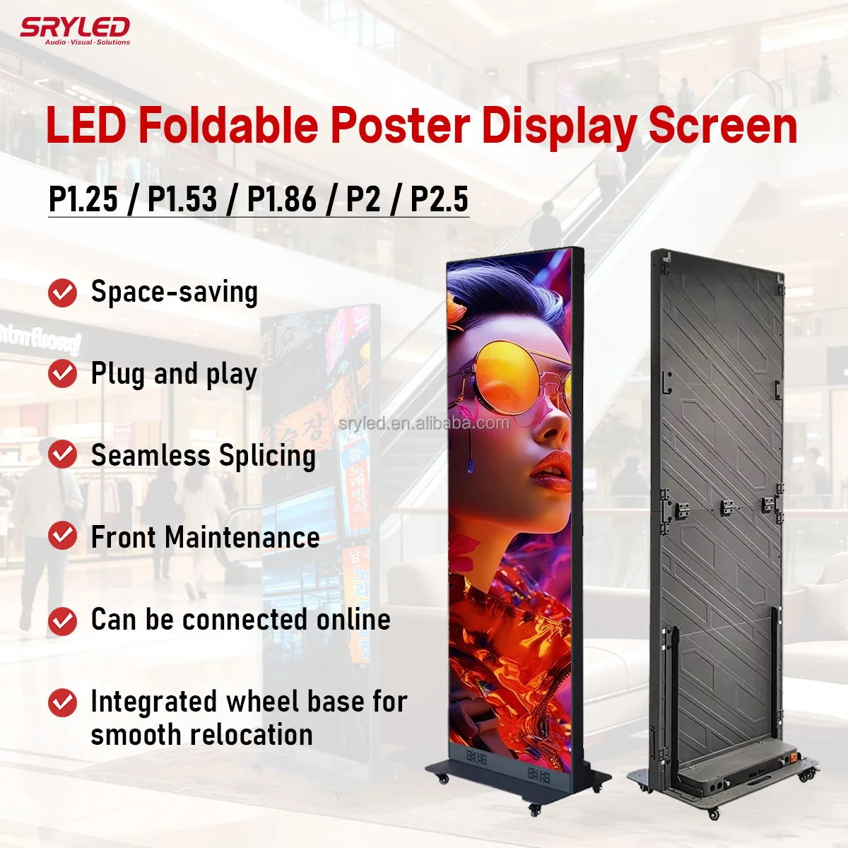 Anti Collision 640x1920mm LED Banner Poster HD New Dustproof Vertical Advertising P1.86 Foldable LED Poster