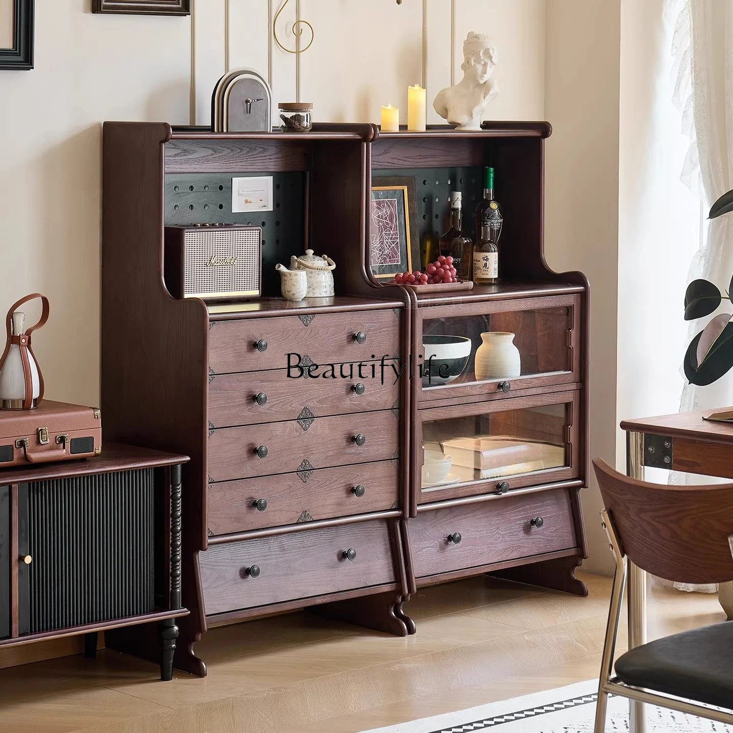 French retro style floor-to-ceiling kangaroo module combination cabinet against the wall locker