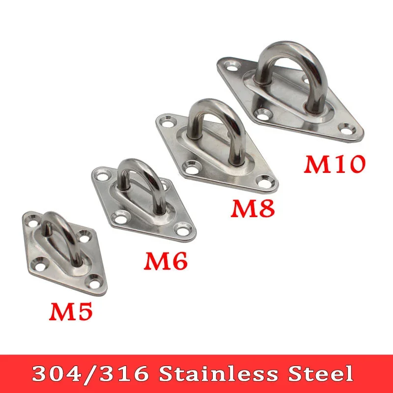 4pcs M5 M6 M8 M10 Stainless Steel Ceiling Wall Mount Hook Heavy Duty Anchor Eye Plate For Boat Yoga Swing Hammocks Full Welding