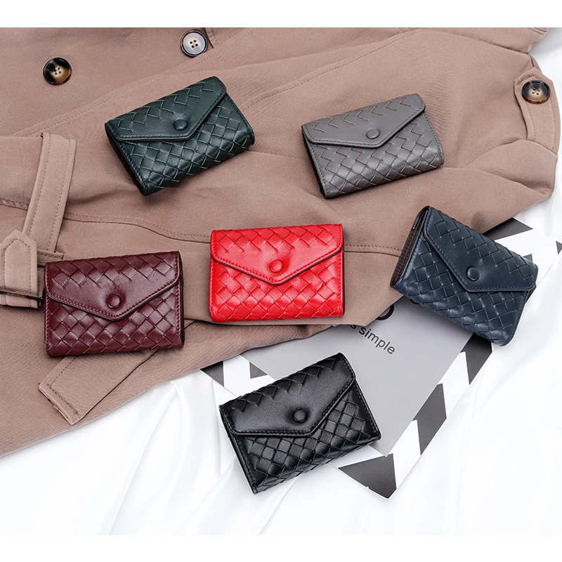 Fashion Sheepskin Leather Card Holder Wallet Men Business Card Organizer Case Women Woven Credit Card ID Holder Smart Coin Purse