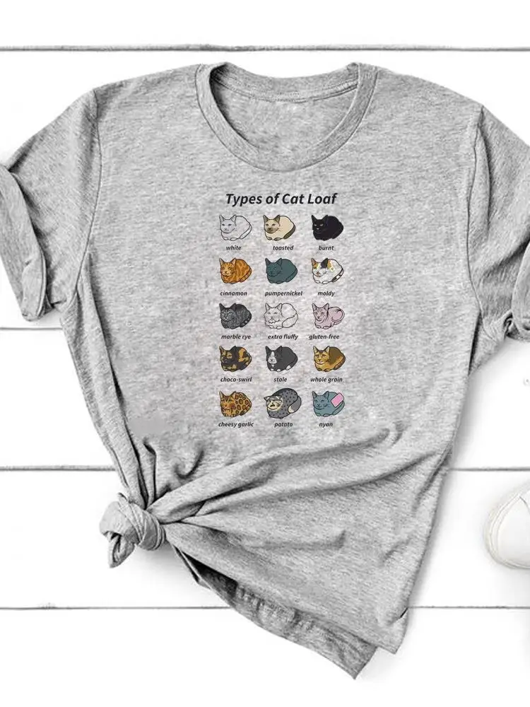 Graphic T-shirt Clothing Summer Top Fashion Cat Books Trend Cute Short Sleeve Women Print T Shirt Tee Basic Clothes