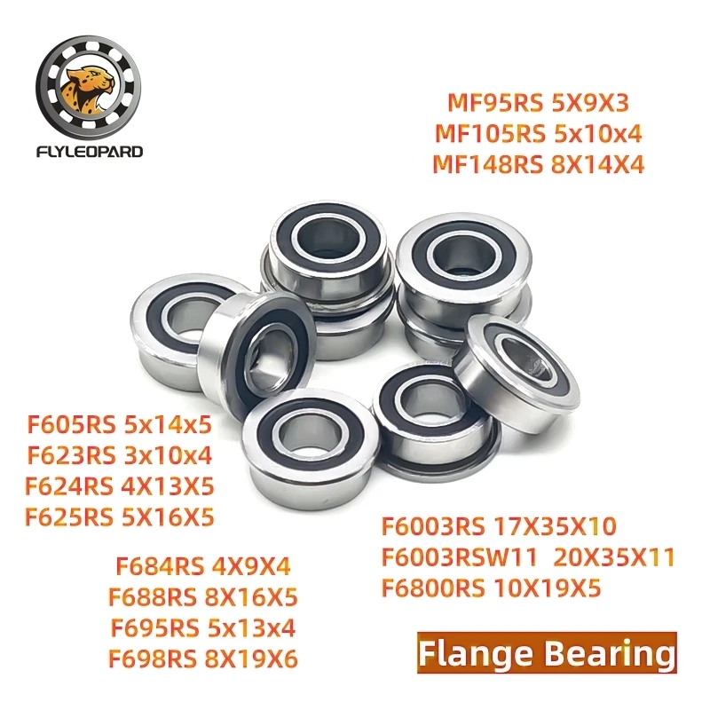 2P F623RS 3X10X4  Flanged Ball Bearing ABEC-7 RS Rubber Seal 3D Printer CNC Miniature Bearings F625RS 5X16X5 F695RS 5x13x4