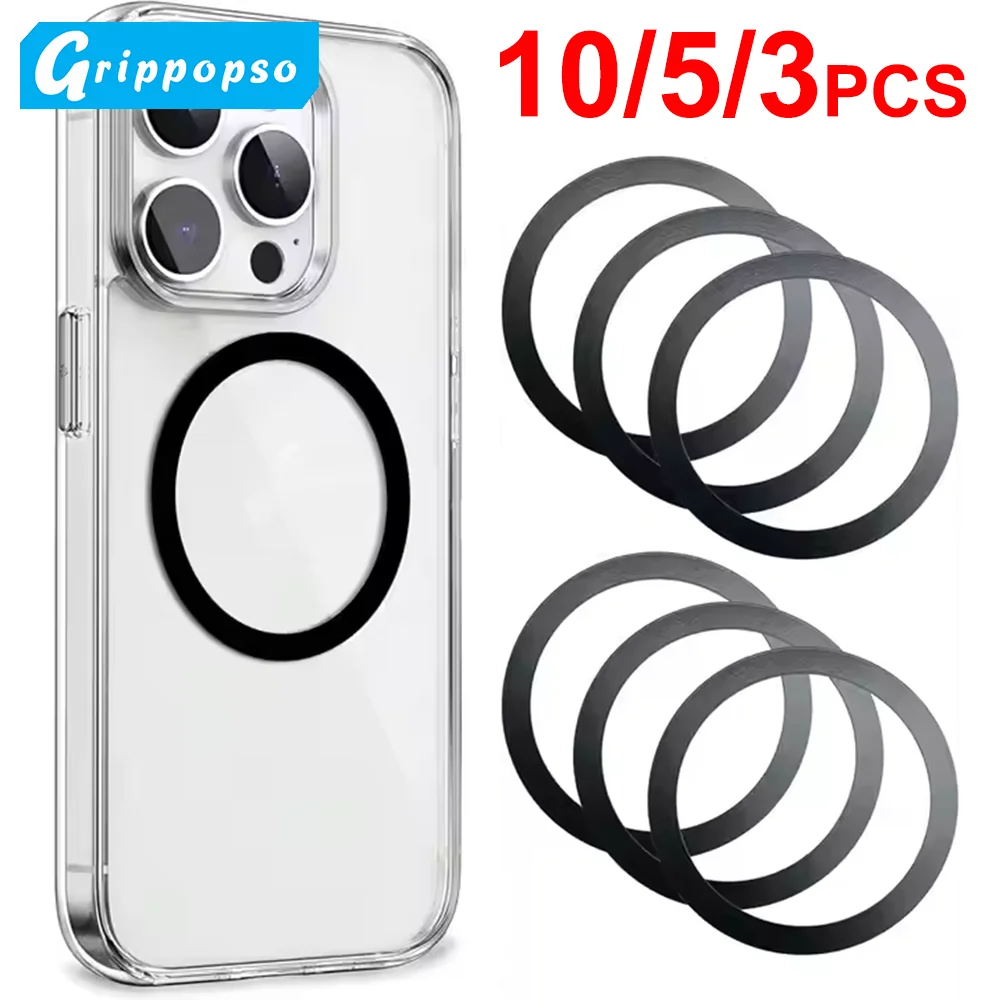 Grippopso 5PCS Universeller Magnetring 10PCS Metallaufkleber Magnetischer Adapterring für Magsafe-Zubehör und kabelloses Laden