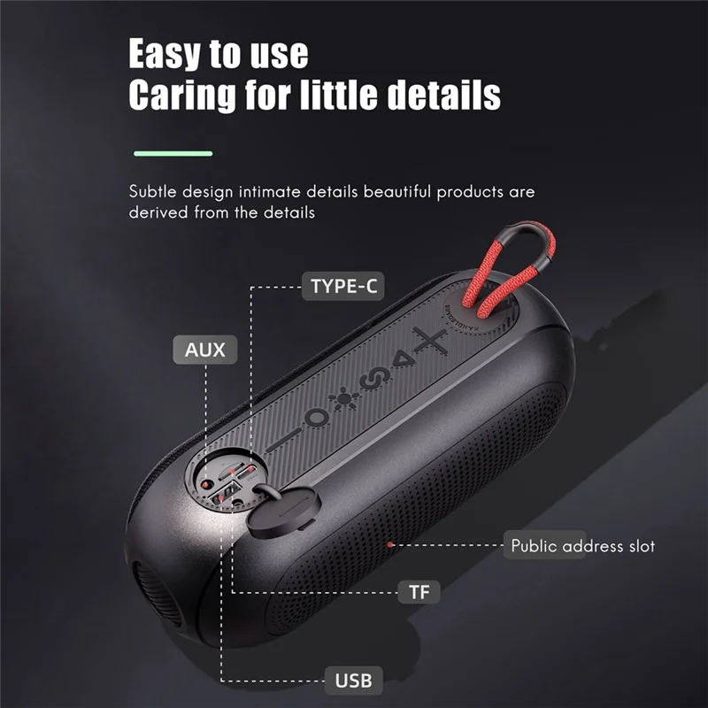 Bluetooth Speaker Subwoofer Sound Box With Waterproof LED Light Function Portable  Black Plastic For Office Outdoor Home Player