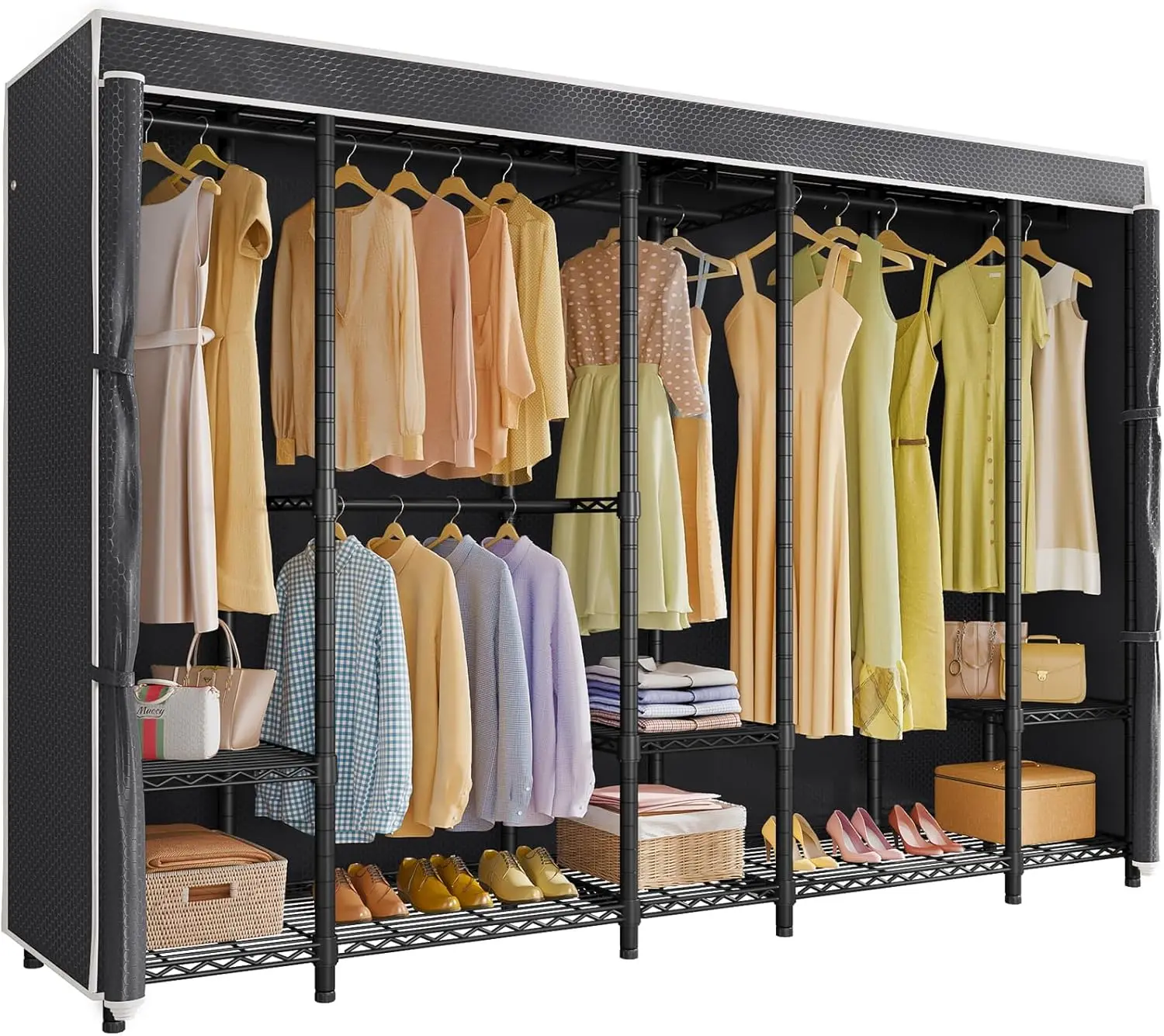 Vipek V50I Black Portable Closet Rack With Black Upgarded Polyester Cover, Large Freestanding Wardrobe Closet Heavy Duty