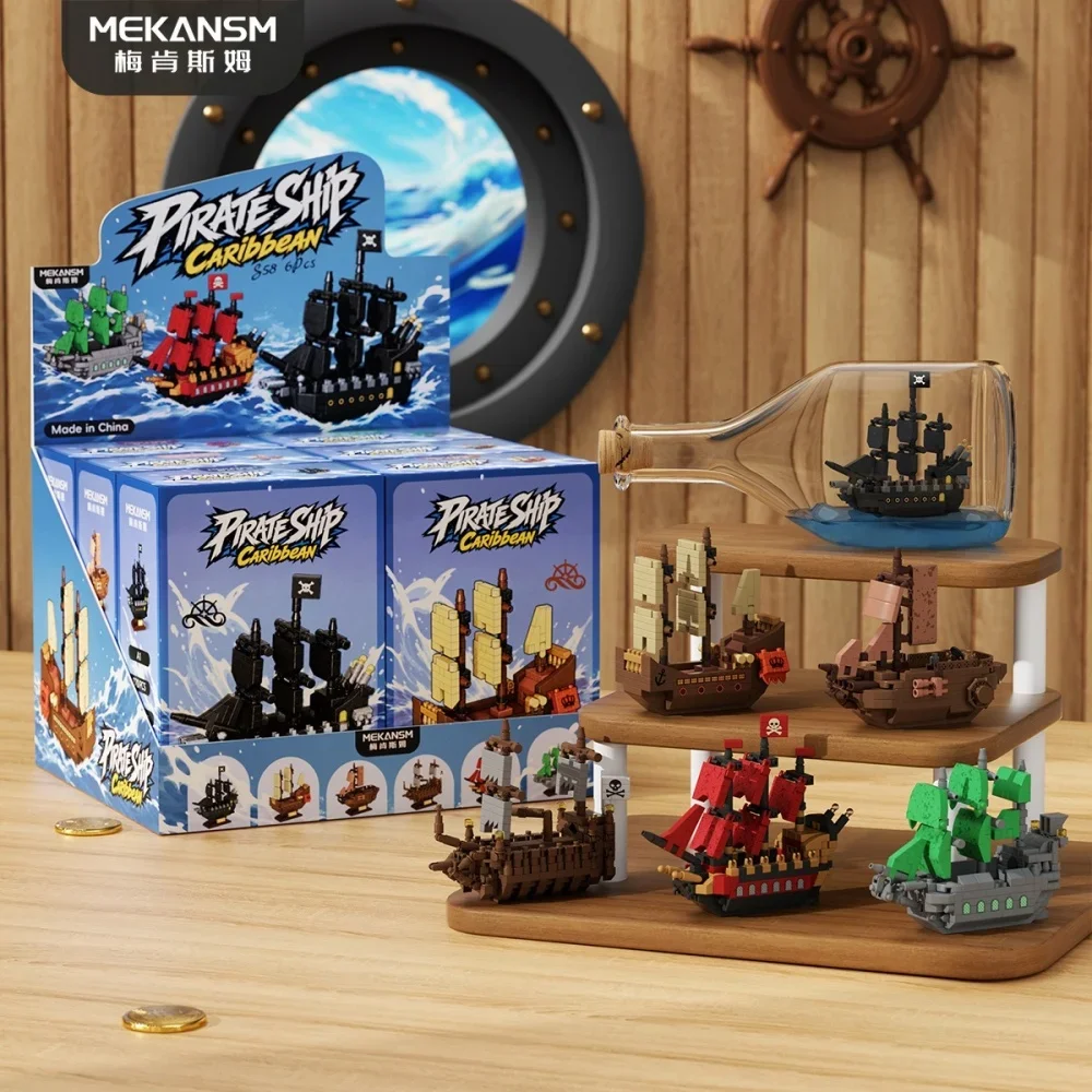 Blocos de construção de um navio pirata, modelos A1-A6, objeto decorativo criativo para secretária, brinquedo educativo para montar, presente de aniversário para crianças, estimula a criatividade.