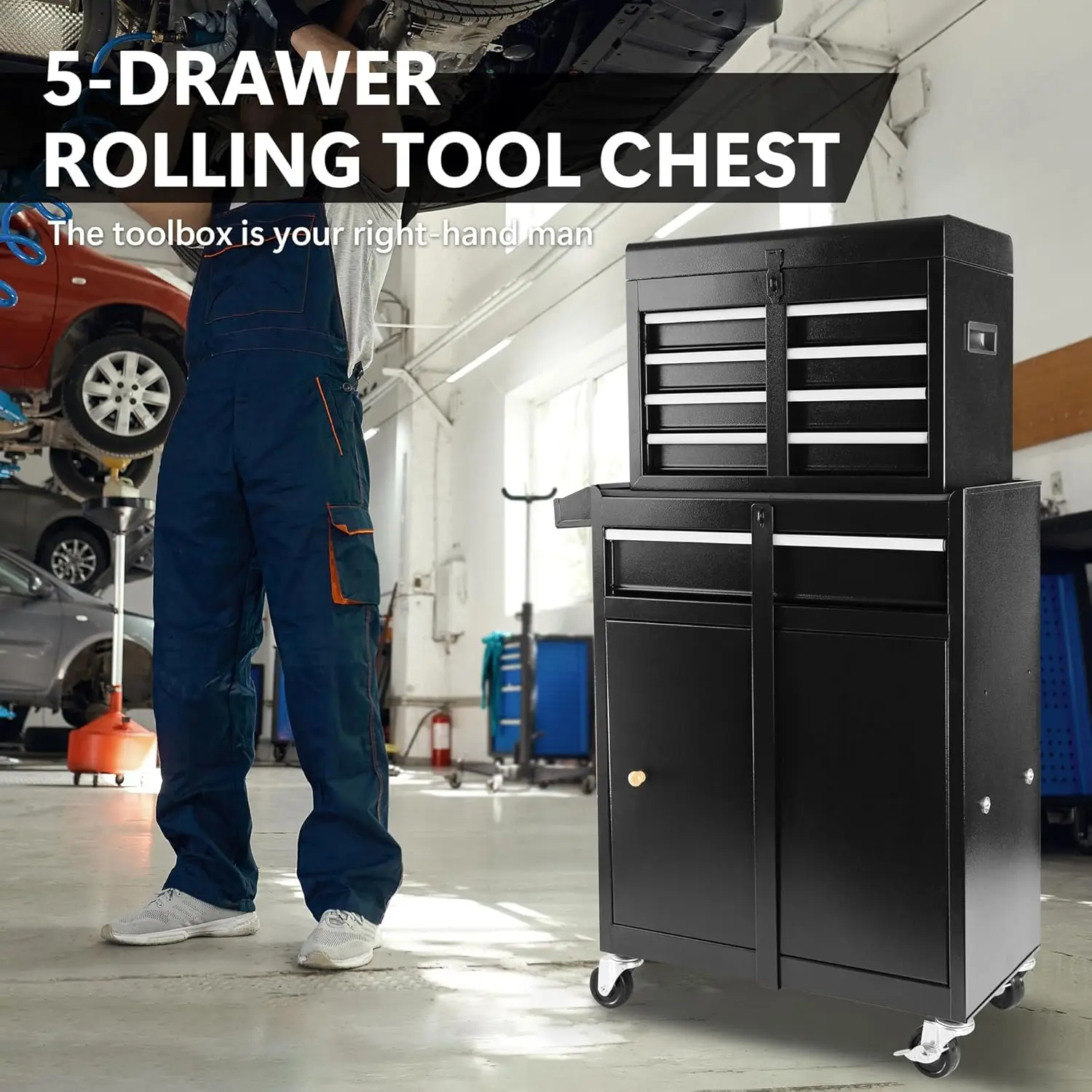 Tool Chest, 2 in 1 Tool Boxes with Drawers, Tool Cart with Organizer Tray Divider Set Wheels, Large Rolling Tool Box Organizer