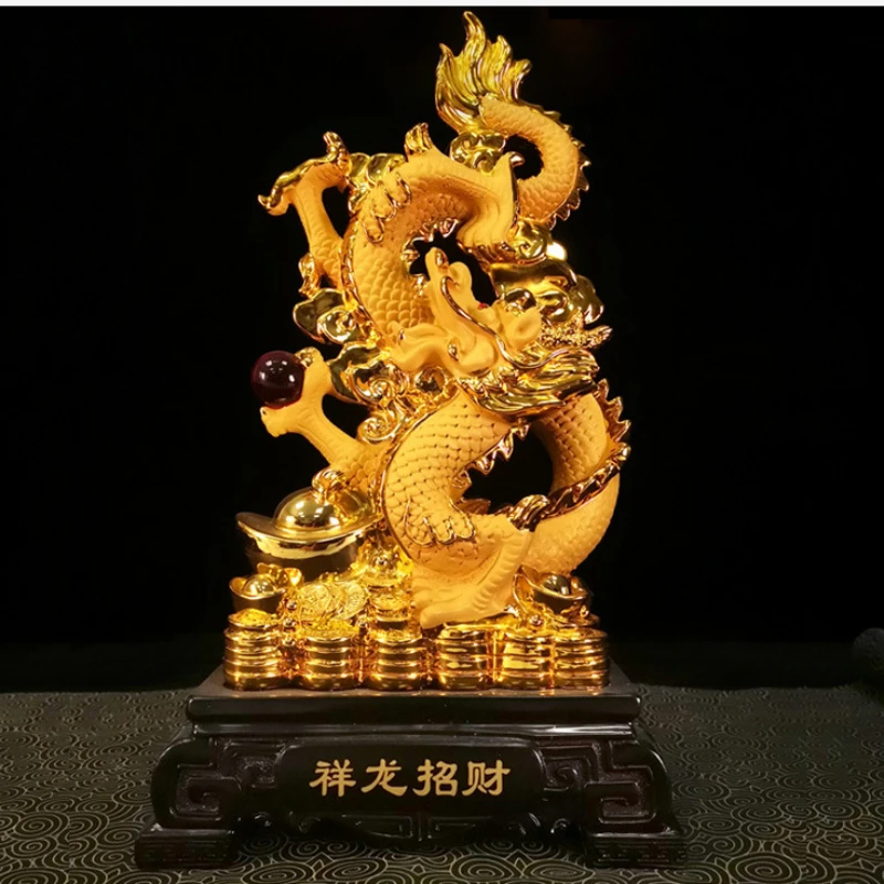 17x9x28cm resin golden zodiac dragon wind faucet decoration Golden Dragon handicraft opening gift office desktop decoration