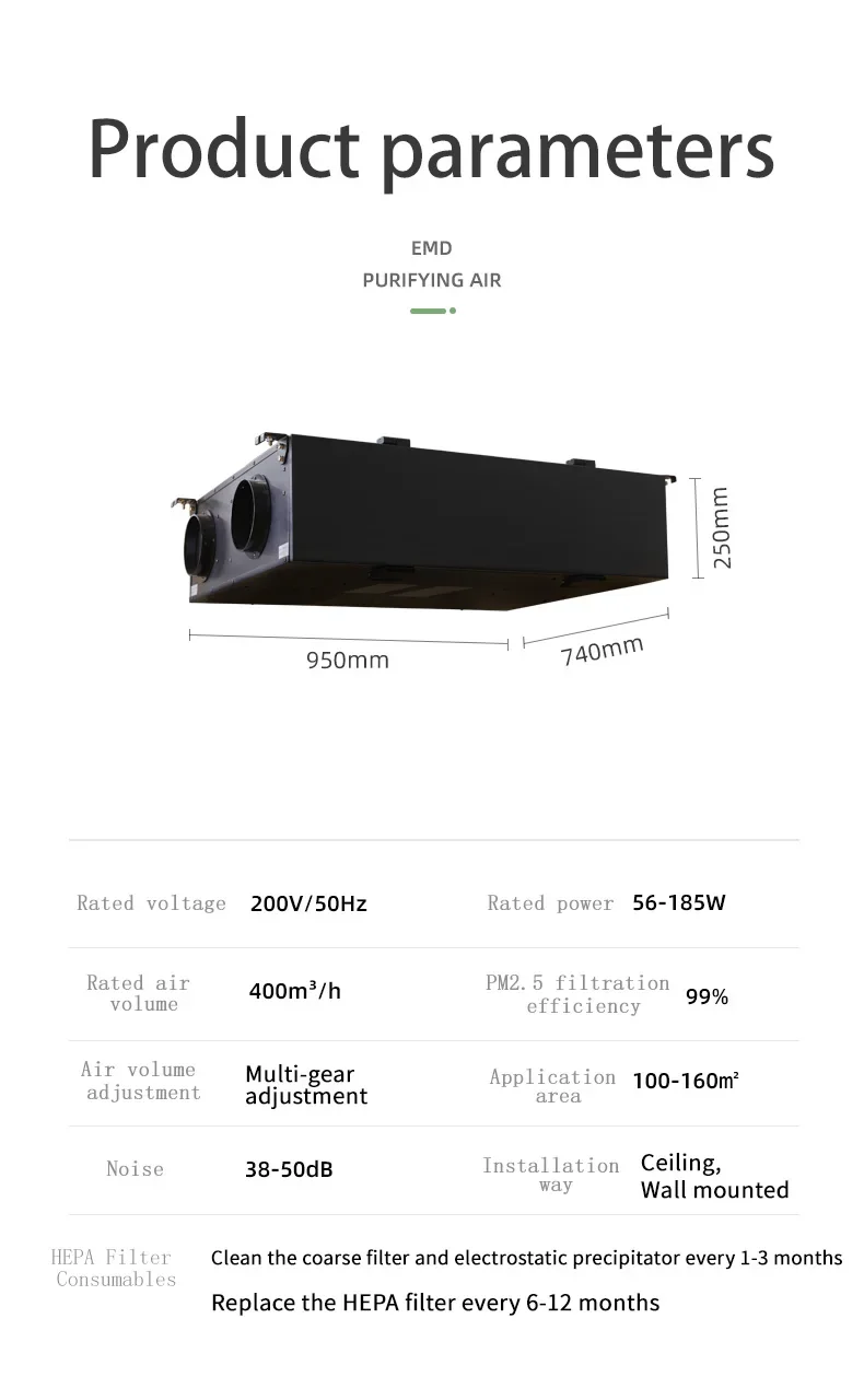 Sistemi di ventilazione dell'aria fresca con recuperatore a recupero di calore ad alta efficienza da 1000 cm ora ERV per la casa