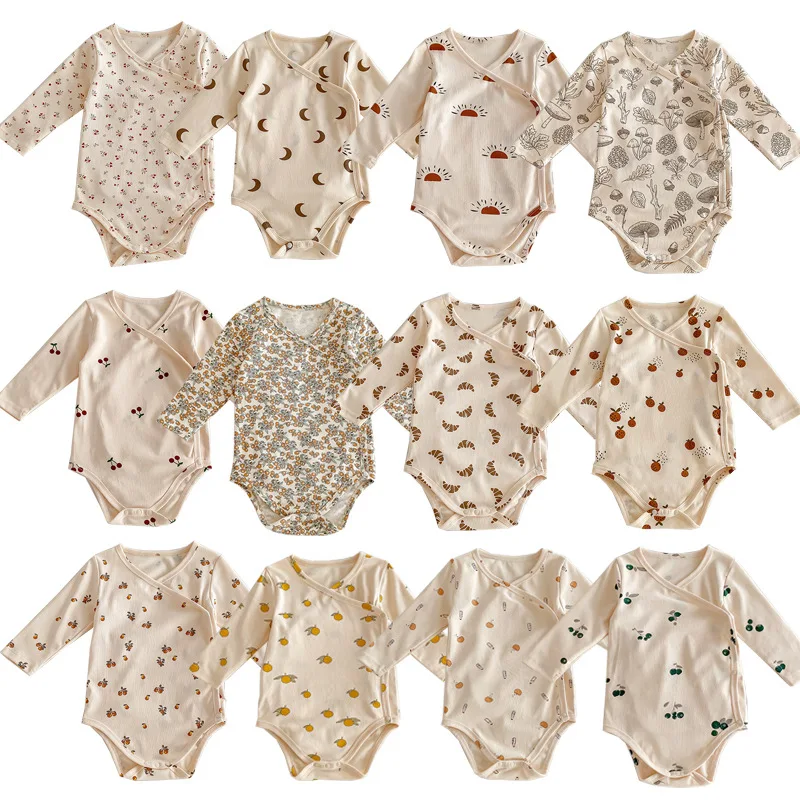 

2024 Baby Long Sleeved Fart Wrapped Clothes Spring and Autumn Jumpsuit Baby Clothes Newborn Cotton Fart Wrapped Clothes