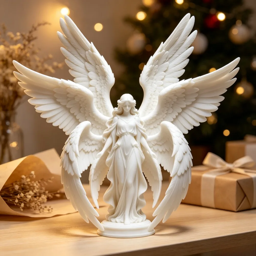 Eight winged guardian angel Figurine Matte Plastic Craft Statue Tabletop Bookshelf Ornament Living Room Decor Holiday Gift