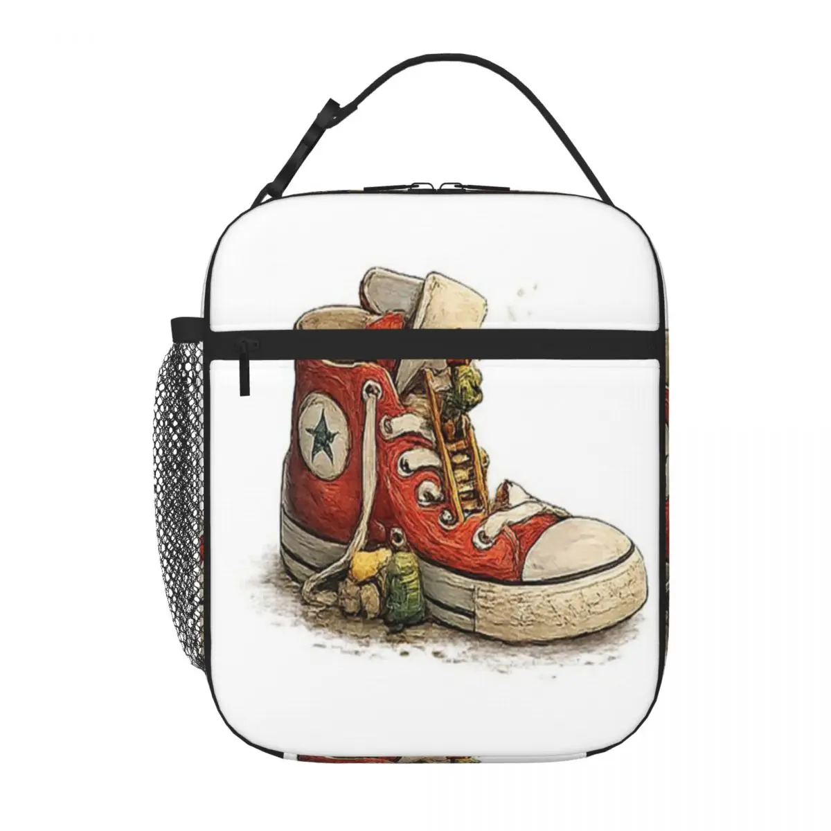 Hot Sale Tiny Climber Scaling A Giant Sneaker Plaid Meal Bag Business Trip Adjustable Strap Lunch Bag