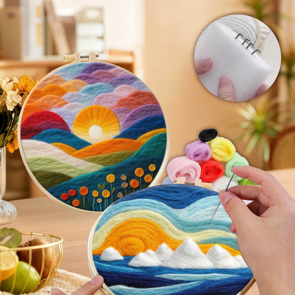 

GATYZTORY Wool Felting Kit Set For Handicraft Scenery Landscape Needle Felt Beginner Kit Adult Crafts Embroidery Frame Stitch