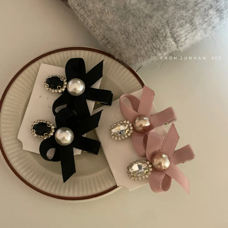 French Bowknot Pearl Hairpin Women's Side Clip bangs Clip Princess's Head Spring Festival Hairpin Hair Clip New Year Headwear