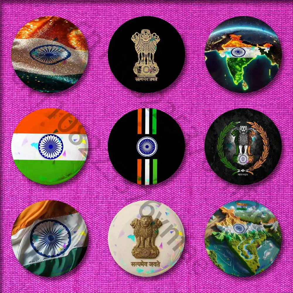 

India Indian National Emble Flag Map Badge For 58mm 32mm 44mm 25mm 75mm Round Pin Brooch Insignia Cover Cosplay