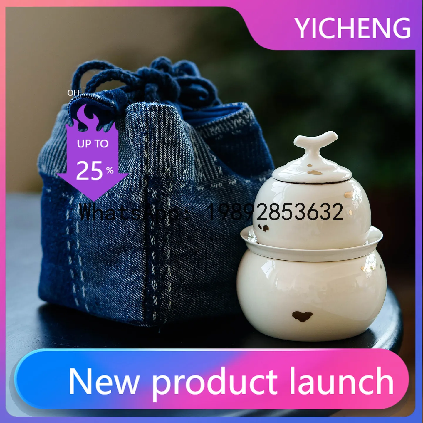 

Gold sprinkled gourd ceramic quick cup portable travel tea set outdoor tea brewing single serving set