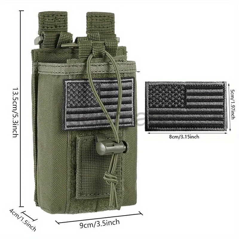 LUC 1000D Nylon Tactical Walkie Talkie Pouch Bag with Flag Portable Interphone Holster Molle Radio Carry Bag Camping Waist Pack