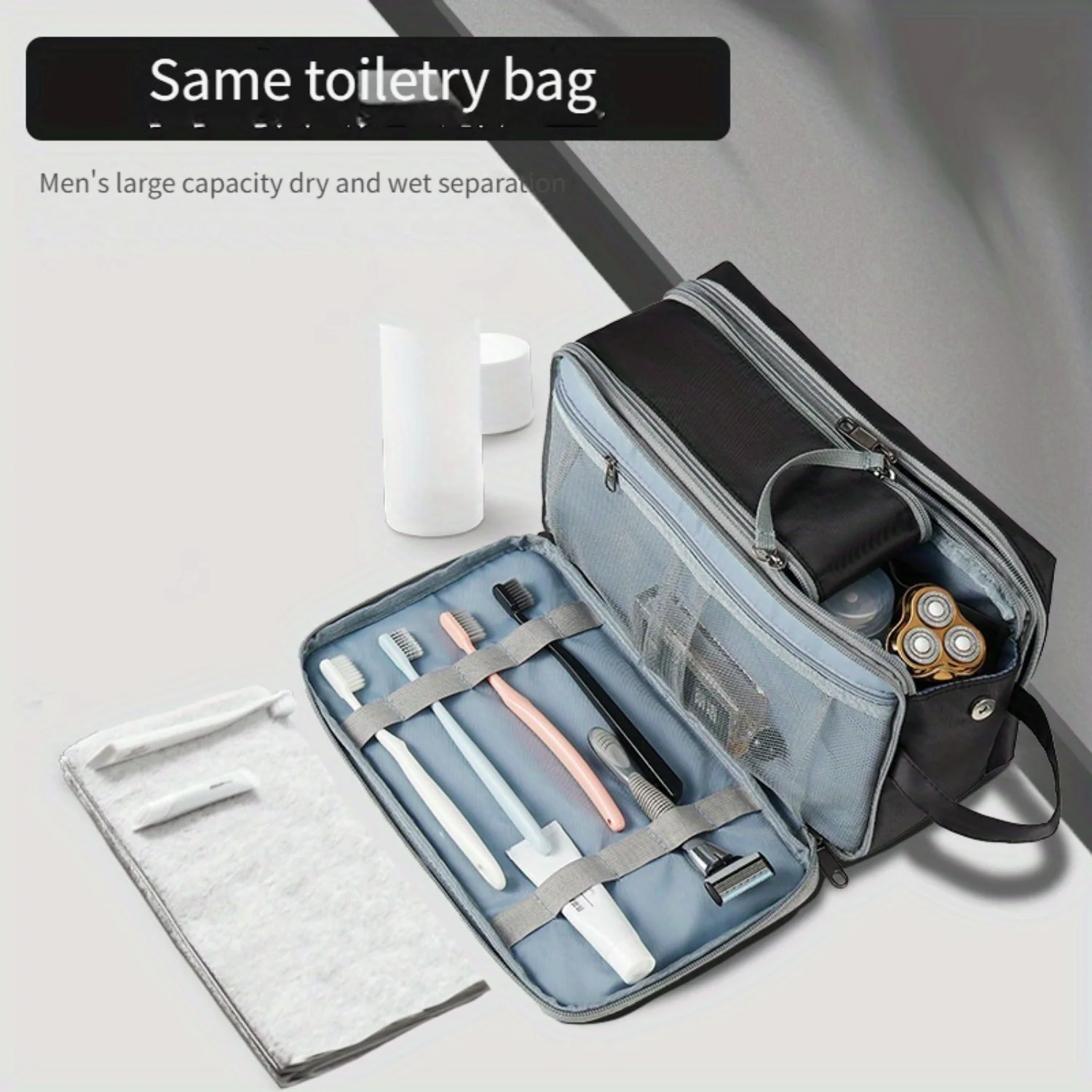 Large Capacity Toiletry Bag For Men & Women, Portable Travel Organizer With Dry And Wet Separation