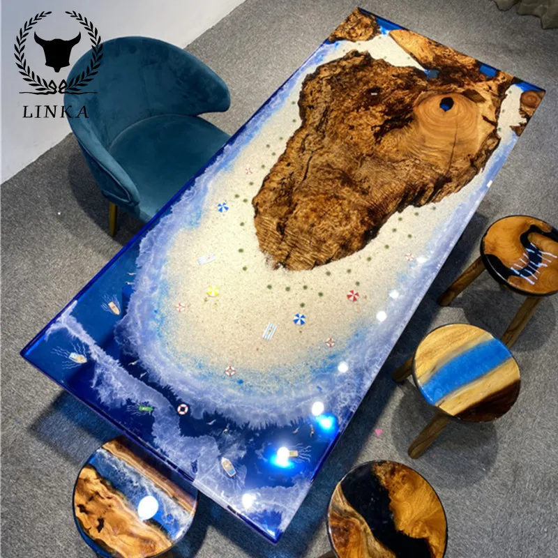 

Custom art epoxy resin river table, wooden tea table ocean log solid wood large board table, black sandalwood, tea table, walnut