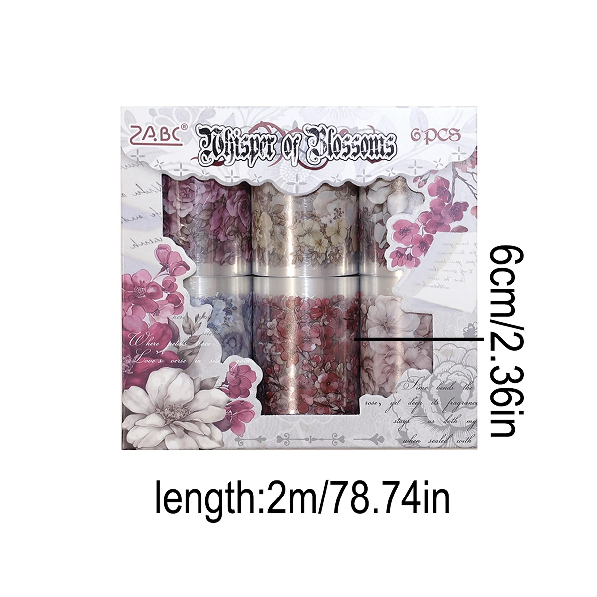 6 لفات/صندوق، شريط لاصق PET مزين بالزهور الإبداعية، مناسب لكتيبات DIY وتزيين الهدايا، عصري وجميل